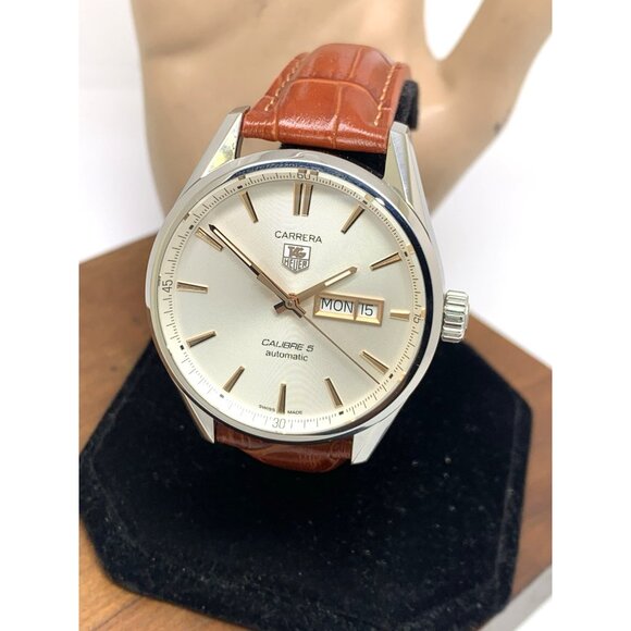 Tag Heuer Carrera Calibre 5 Men's Watch WAR201D-1 Swiss Automatic Brown Leather - Picture 1 of 14